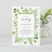 Waterverf Ferns en Eucalyptus Lijst Tea Party Kaart (Staand voorkant)
