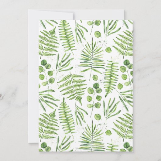 Waterverf Ferns en Eucalyptus Lijst Tea Party Kaart (Achterkant)
