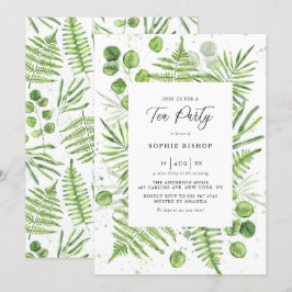 Waterverf Ferns en Eucalyptus Lijst Tea Party Kaart