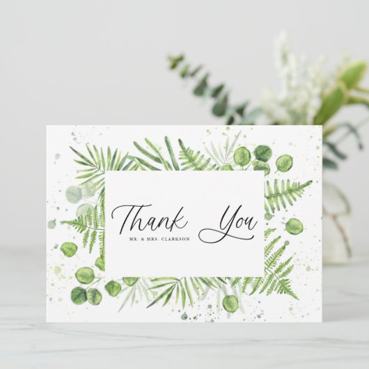 Waterverf Ferns en Eucalyptus Lijst Wedding Bedankkaart (Staand voorkant)