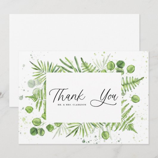 Waterverf Ferns en Eucalyptus Lijst Wedding Bedankkaart (Voorkant / Achterkant)