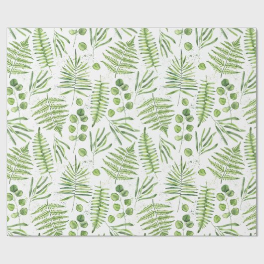 Waterverf Ferns en Eucalyptus Pattern Cadeaupapier (Vlak)