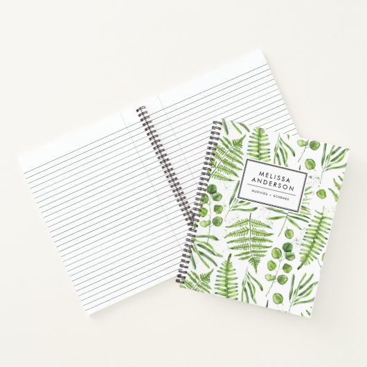 Waterverf Ferns en Eucalyptus Pattern Notitieboek (Binnen)