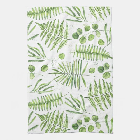 Waterverf Ferns en Eucalyptus Pattern Theedoek (Verticaal)