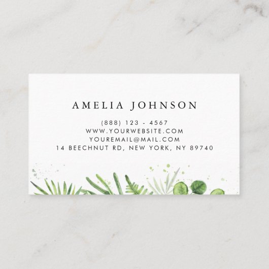 Waterverf Ferns en Eucalyptus Pattern Visitekaartje (Achterkant)