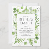Waterverf Ferns & Eucalyptus Lijst Birthday Party Kaart (Voorkant)