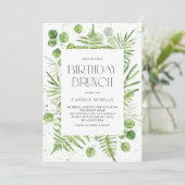 Waterverf Ferns & Eucalyptus Lijst Birthday Party Kaart (Staand voorkant)