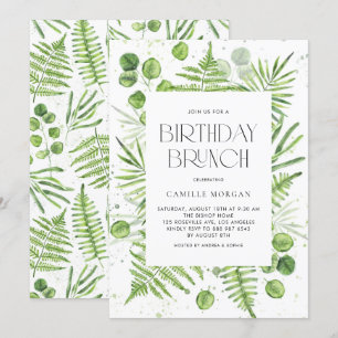 Waterverf Ferns & Eucalyptus Lijst Birthday Party Kaart