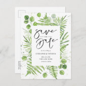 Waterverf Ferns & Eucalyptus Lijst Opslaan Datum Aankondigingskaart (Voorkant / Achterkant)