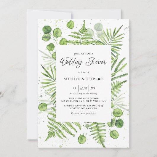 Waterverf Ferns & Eucalyptus Lijst Weddenschap Kaart (Voorkant)