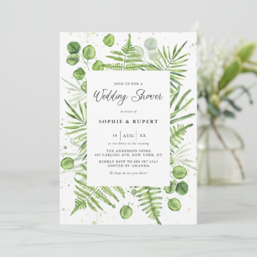 Waterverf Ferns & Eucalyptus Lijst Weddenschap Kaart (Staand voorkant)