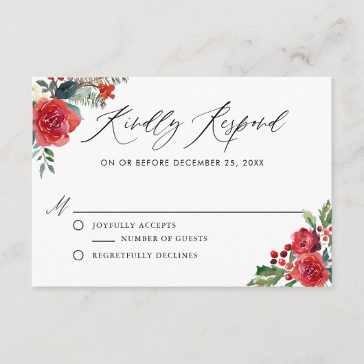 Waterverf Festive Floral Borders Winter RSVP Informatiekaartje (Voorkant)