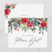 Waterverf Festive Floral Garland Bloemenmeisje Aankondigingskaart (Voorkant / Achterkant)