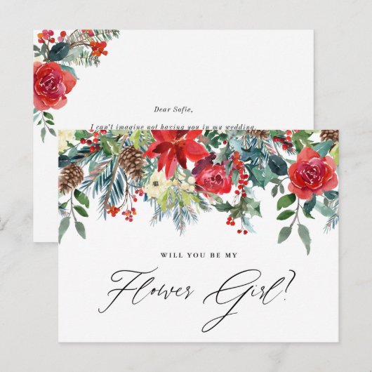 Waterverf Festive Floral Garland Bloemenmeisje Aankondigingskaart (Voorkant / Achterkant)