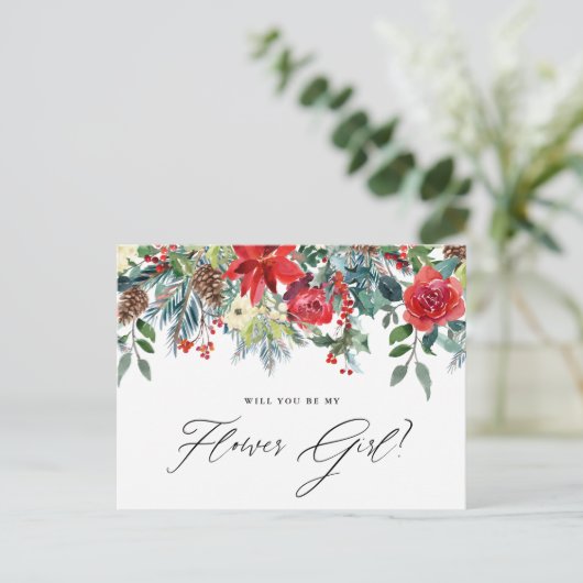Waterverf Festive Floral Garland Bloemenmeisje Aankondigingskaart (Staand voorkant)