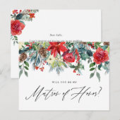 Waterverf Festive Floral Garland Matron of Honor Aankondigingskaart (Voorkant / Achterkant)