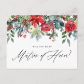 Waterverf Festive Floral Garland Matron of Honor Aankondigingskaart (Voorkant)