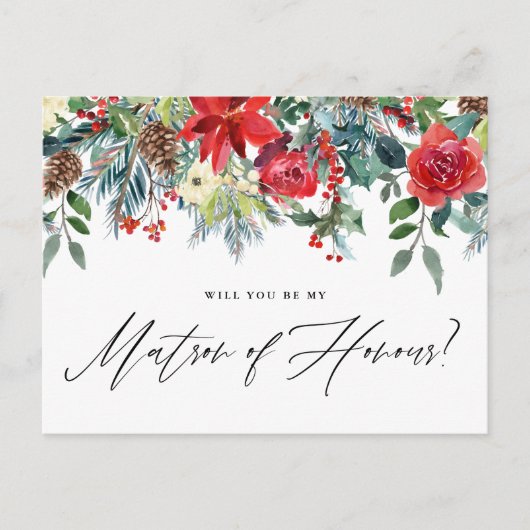 Waterverf Festive Floral Garland Matron of Honor Aankondigingskaart