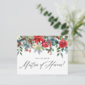 Waterverf Festive Floral Garland Matron of Honor Aankondigingskaart