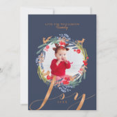 Waterverf Festive foliage Wreator & Fox foto Feestdagenkaart (Voorkant)