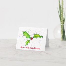 Waterverf Festive Holly Red Berries Kerstkerst Feestdagen Kaart