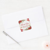 Waterverf Festive Poinsettia Winter Wedding Vierkante Sticker (Envelop)