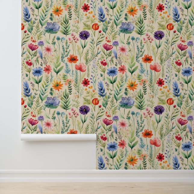 Waterverf Field of Wild Flowers on Cream Behang (Applicatie)