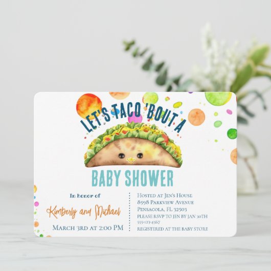 Waterverf Fiesta Laten we TACO 'Over een Baby show Kaart (Staand voorkant)