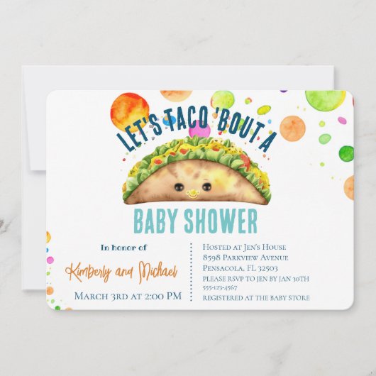 Waterverf Fiesta Laten we TACO 'Over een Baby show Kaart (Voorkant)