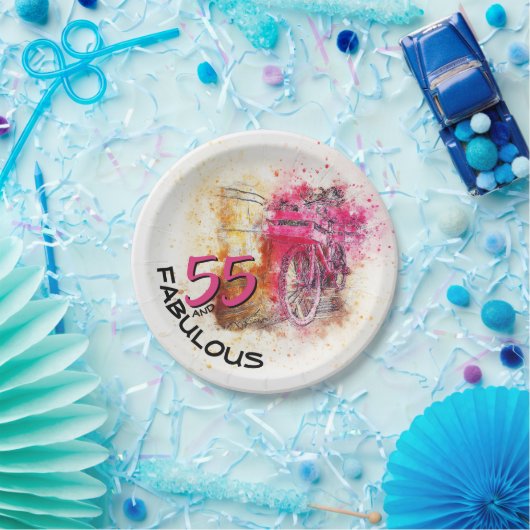  Waterverf fiets Fabulous 55th Birthday Papieren Bordje (Feest)