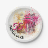  Waterverf fiets Fabulous 55th Birthday Papieren Bordje (Voorkant)