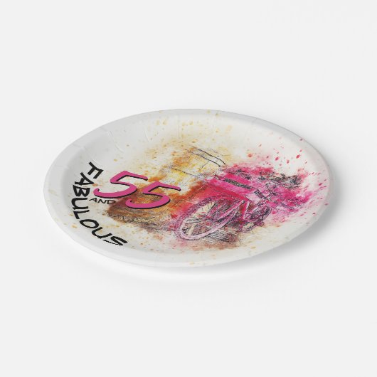 Waterverf fiets Fabulous 55th Birthday Papieren Bordje (Gekanteld)