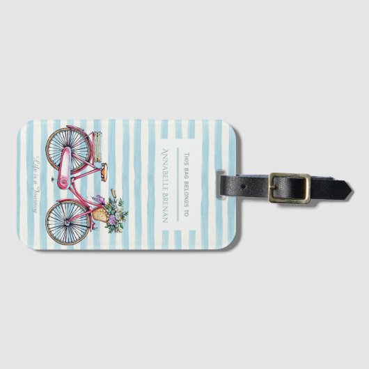 Waterverf fiets gestreept op maat bagagelabel (Voorkant (horizontaal))