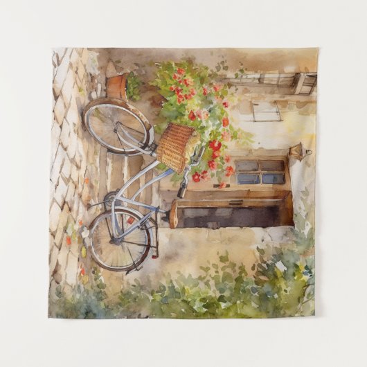 Waterverf Fiets Kunst Tapestry Wandkleed (Voorkant (horizontaal))