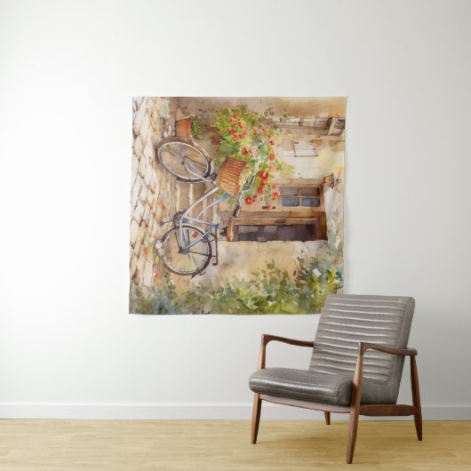 Waterverf Fiets Kunst Tapestry Wandkleed (In Situ (horizontaal))