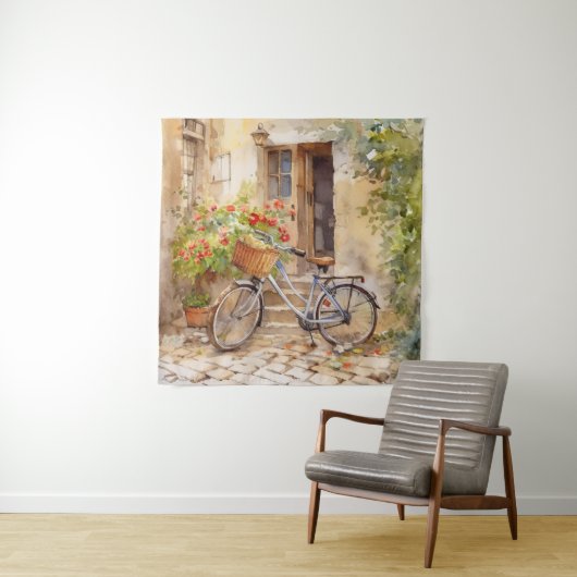 Waterverf Fiets Kunst Tapestry Wandkleed (In situ)