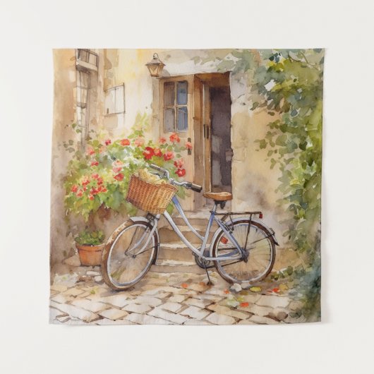 Waterverf Fiets Kunst Tapestry Wandkleed (Voorkant)