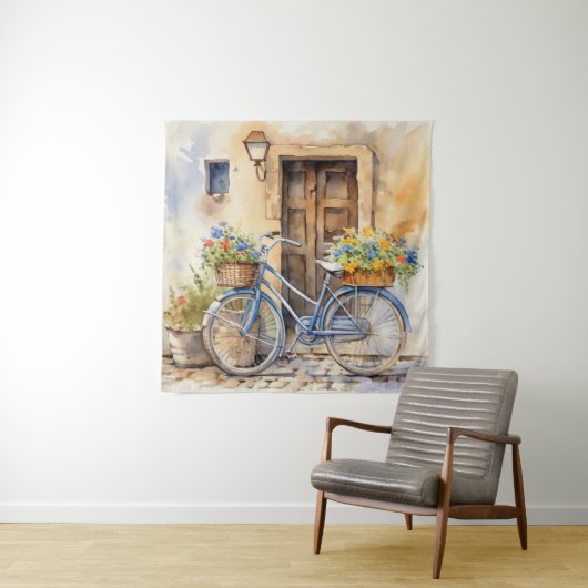 Waterverf Fiets Kunst Tapestry Wandkleed (In situ)
