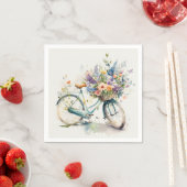 Waterverf fiets met bloemenmand servet (Insitu)