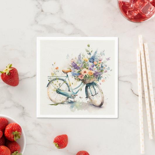 Waterverf fiets met bloemenmand servet (Insitu)