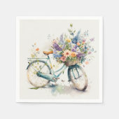 Waterverf fiets met bloemenmand servet (Voorkant)