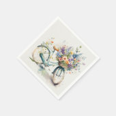 Waterverf fiets met bloemenmand servet (Hoek)