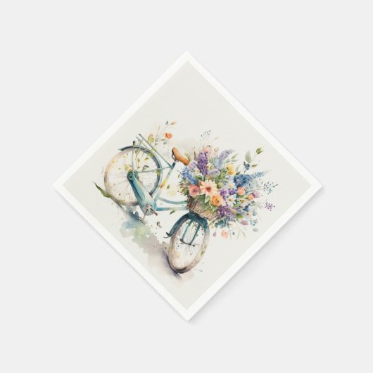 Waterverf fiets met bloemenmand servet (Hoek)