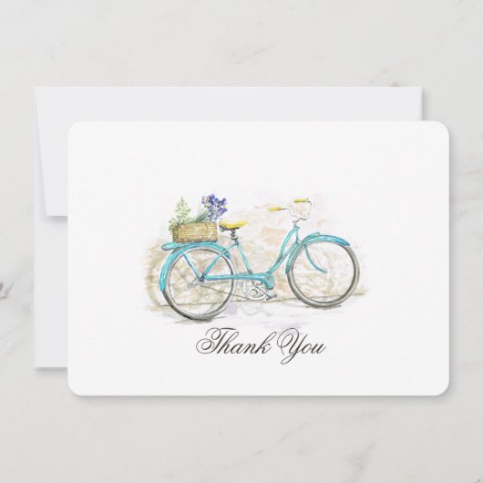 Waterverf Fiets met Mand Dank u Bedankkaart (Achterkant)