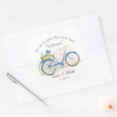 Waterverf Fiets met Mand Welkom Vierkante Sticker (Envelop)