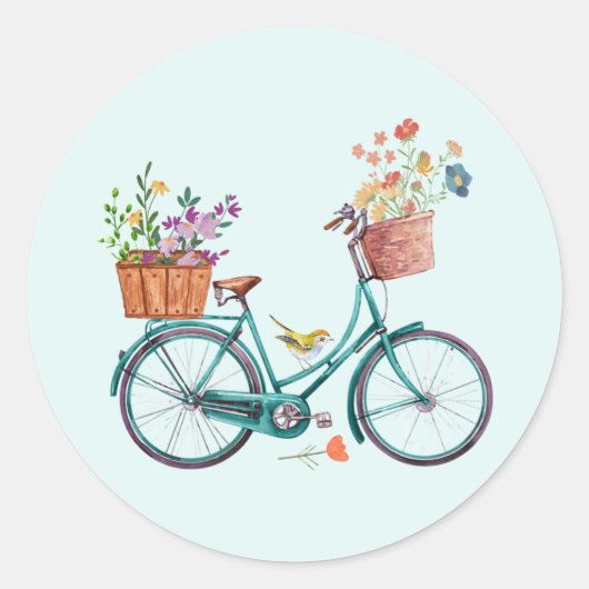 Waterverf fiets met ventilatormanden ronde sticker (Voorkant)