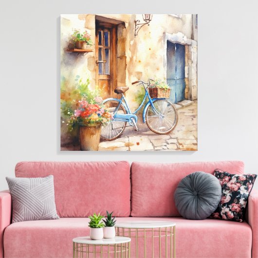 Waterverf Fietsdoek Kunst Canvas Afdruk (Insitu (Woonkamer))