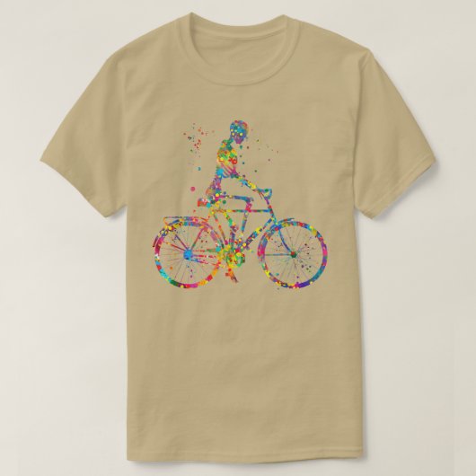 Waterverf fietsenwiel fietser t-shirt (Design voorkant)