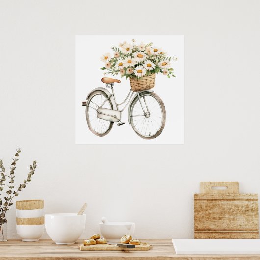 Waterverf  Fietsje met Daisies Poster (Keuken)