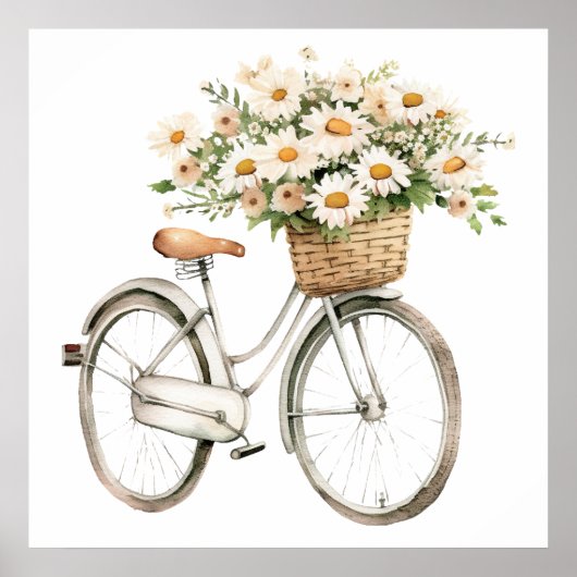 Waterverf  Fietsje met Daisies Poster (Voorkant)